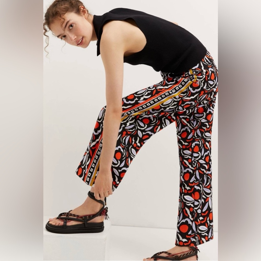 Anthropologie Nwot Breezy Printed Straight Pants In Red Rouge Motif
